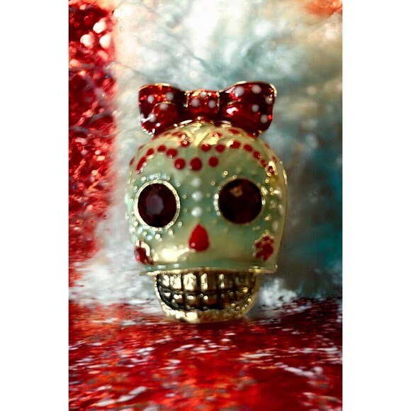 Vintage Style Goth Sugar Skull Brooch Pin Necklace Charm PINK - Picture 4 of 8